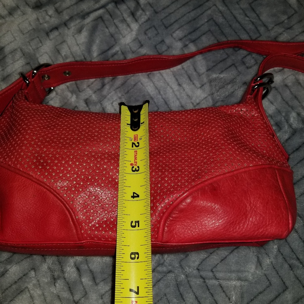 Red leather bag.
